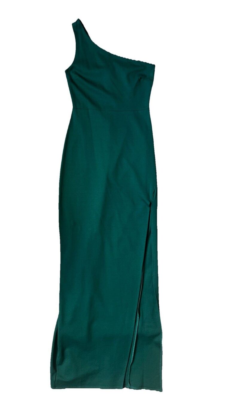 New Lulu’s Good Times Only Hunter Green One-Shoulder Maxi Dress Figure Fit Sz S